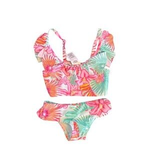 Member's Mark Girls Swim Set Size 2T Tropical Floral Pink Green 2-Piece